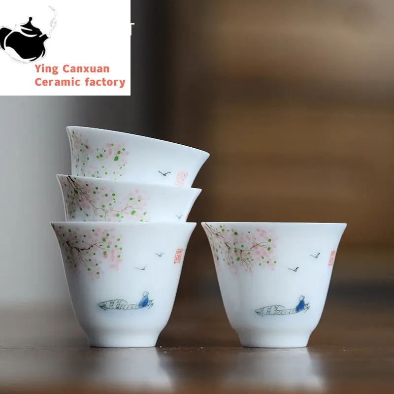 

Китайская керамическая чайная чашка ручной работы, портативная медитационная чашка, ручная роспись, цветочный узор, белая фарфоровая чайна...