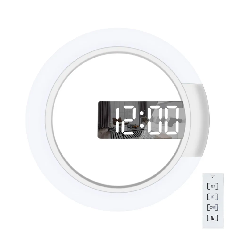 

LED Mirror Hollow Wall Clock Multi-function Creative Clock Creative Thermometer Digital Alarm Round Digital Wall Clock