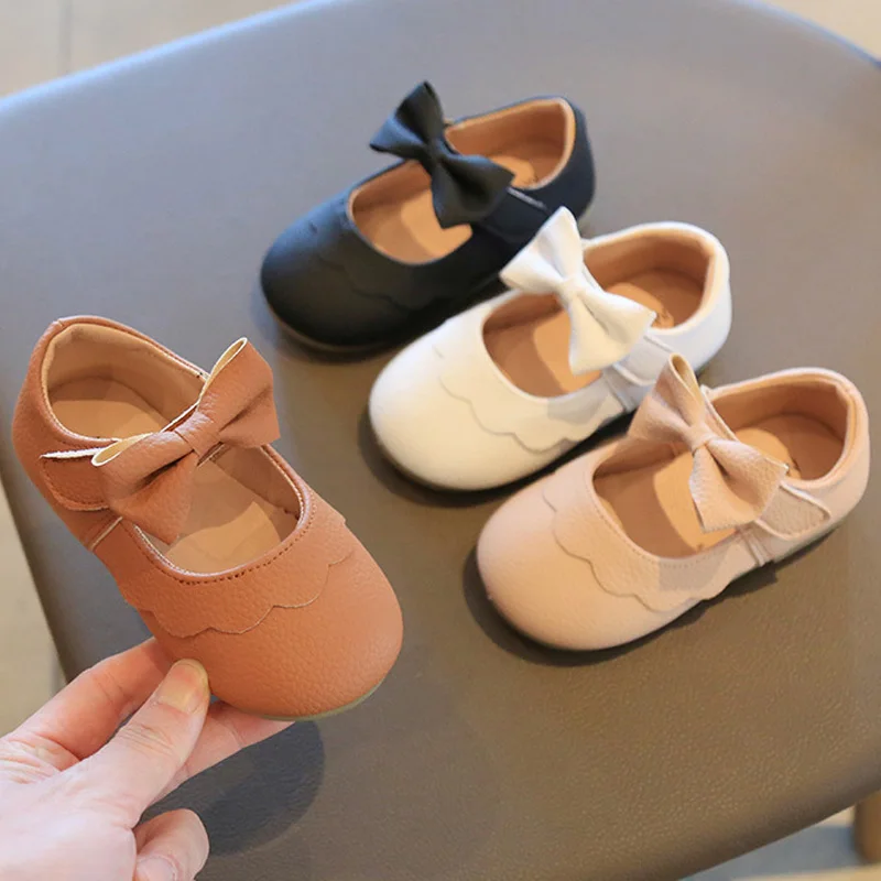 

KEAIYOUHUO Flower Casual Princess Kids Leather Shoes For Girls Children Plat Heel Baby Girls Shoes Butterfly Knot Size 15 to 25