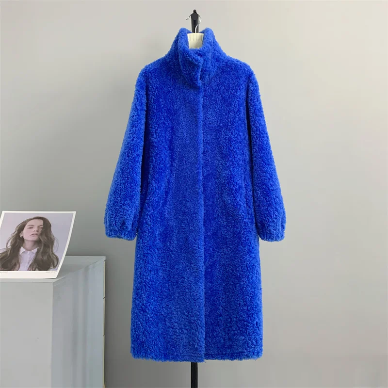 

100% genuine wool coco same style stand collar medium long women sheep shearing Haining fur coat grain lamb hair