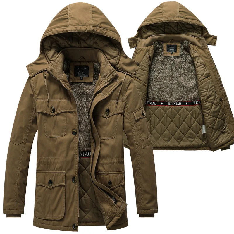 Winter Jacket Men Thicken Warm Cotton-Padded Fleece Jackets Men's windbreaker Fur Hooded outwear Parka coats snow clothing L~5XL