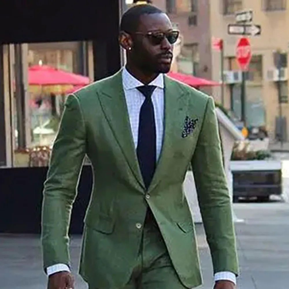 Мужские костюмы из двух предметов темно-зеленая облегающая куртка с вырезом на