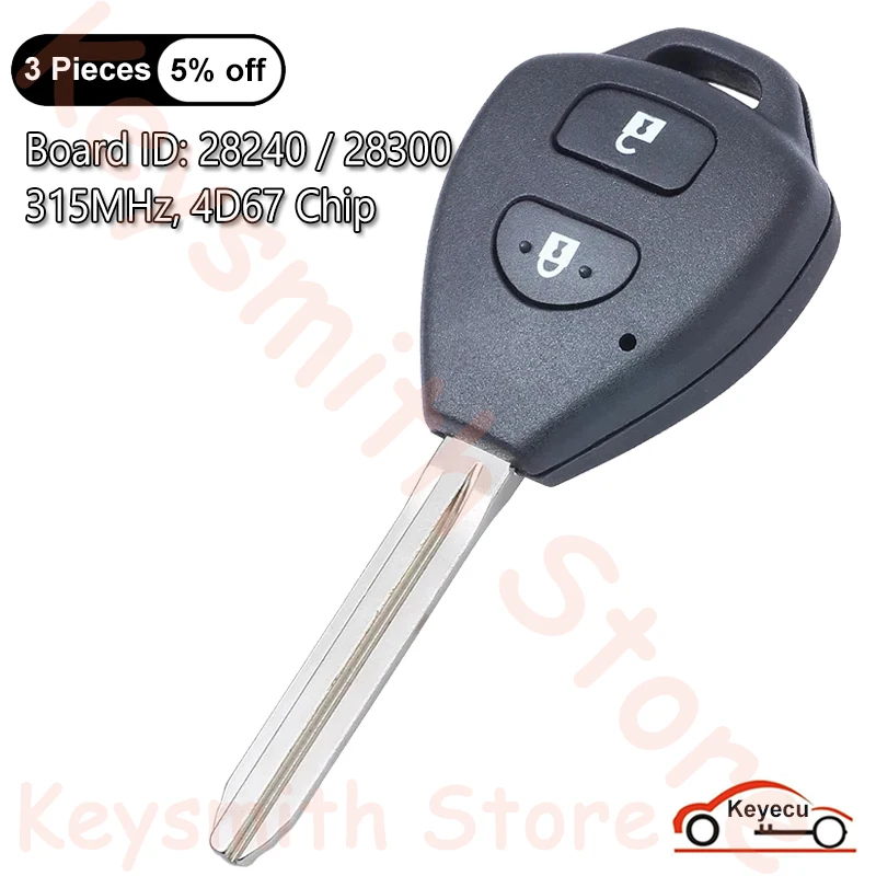 Фото KEYECU 2 кнопки, 315 МГц, чип 4D67 для Toyota Corolla Hiace Rav4 Tarago 2007 2008 2009, автомобильный брелок дистанционного управления 28240 / 28300 №1