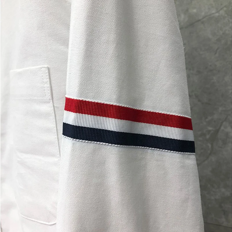 TB THOM Men's Shirt White Fashion Top Brand Striped Armband Casual Oxford Fine Cotton Long Sleeve High Quality Women's Shirts