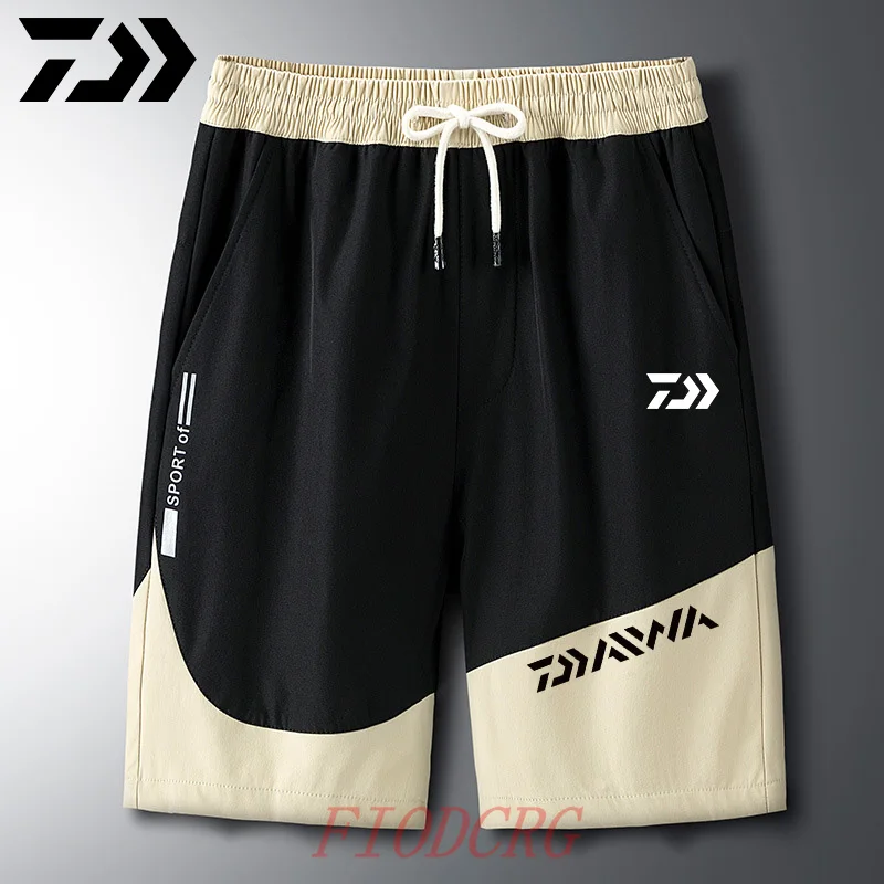 

Летние шорты Daiwa с принтом, лоскутные дышащие быстросохнущие свободные шорты, уличная спортивная одежда для фитнеса, бега, велоспорта, рыбал...