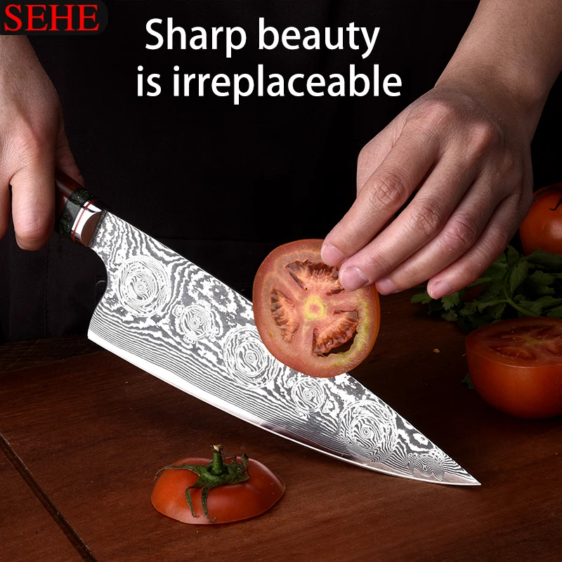Набор кухонных ножей SEHE из дамасской стали VG10 шеф-повар нож Мясницкий для чистки