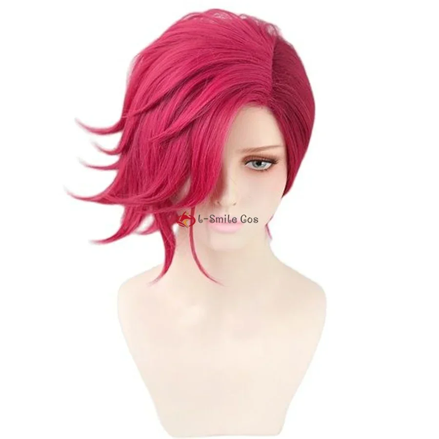 Game LOL Arcane Vi Косплей Парик VI Deep Rose 30 см Короткие термостойкие синтетические волосы