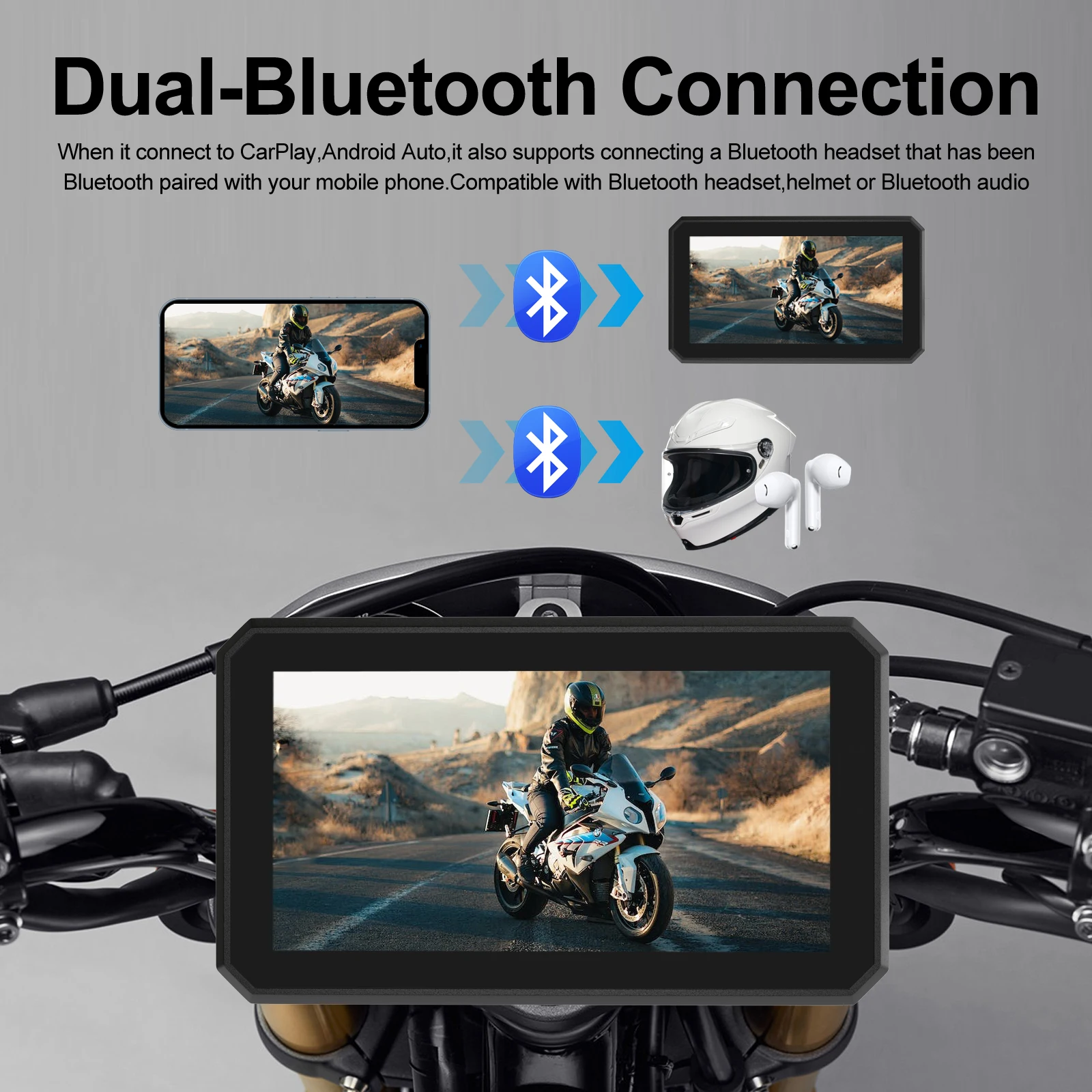 VR робот двойной Bluetooth мотоцикл CarPlay Android Auto 5-дюймовая беспроводная навигация с