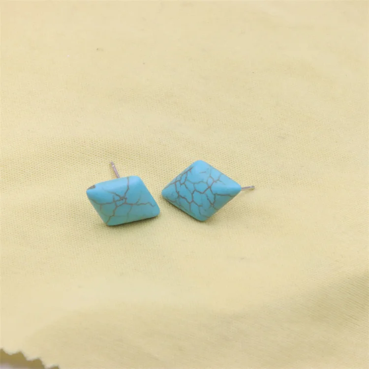 

Fashion Trendy ZFSILVER S925 Sterling Silver Green Synthetics Turquoise Rhomb Earrings For Women Jewelry Gemstone Brincos Party