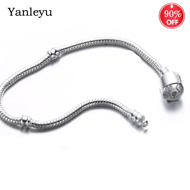 

Yanleyu Original Certified Tibetan Silver Snake Chain Pan Charms Bangle Bracelet for Women Fashion Beads DIY Jewelry PB029