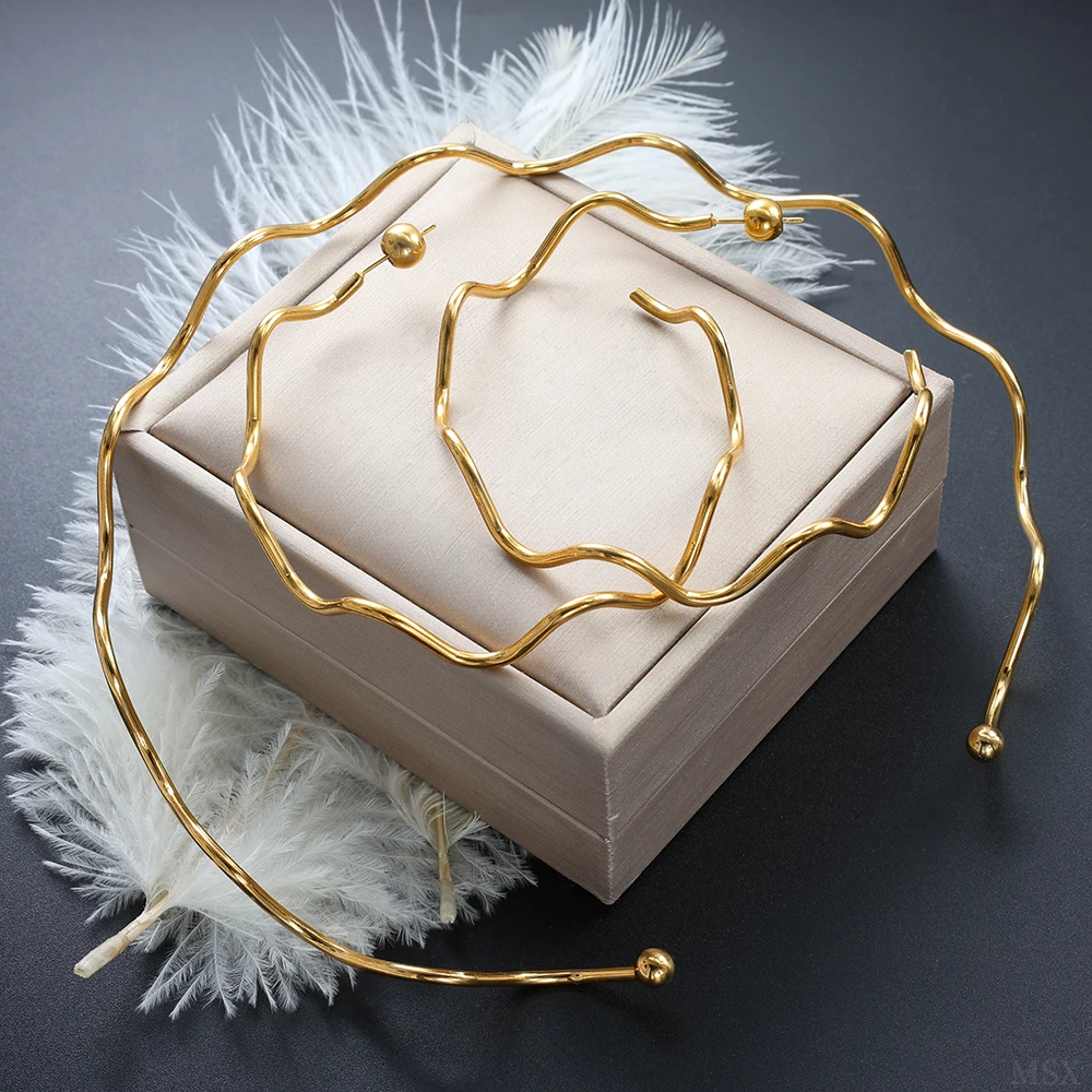 Женский комплект из колье и серёг нержавеющей Простой набор сережек-чокеров