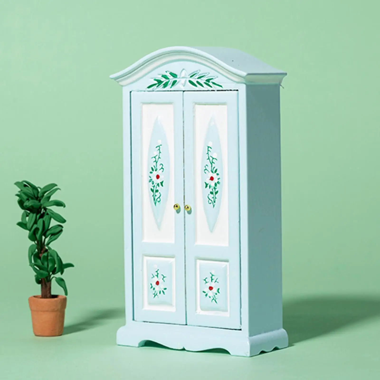 

Wood 2 Doors Wardrobe Doll House Simulation Cabinet Ornaments Scenery Supplies