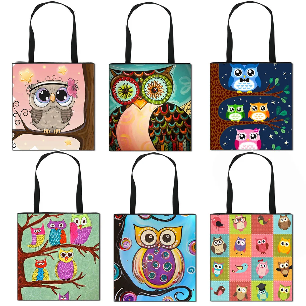 

Women Cartoon owl shoulder bag Girl student cram school diagonal Handbag large capacity polyester waterproof shopping bag