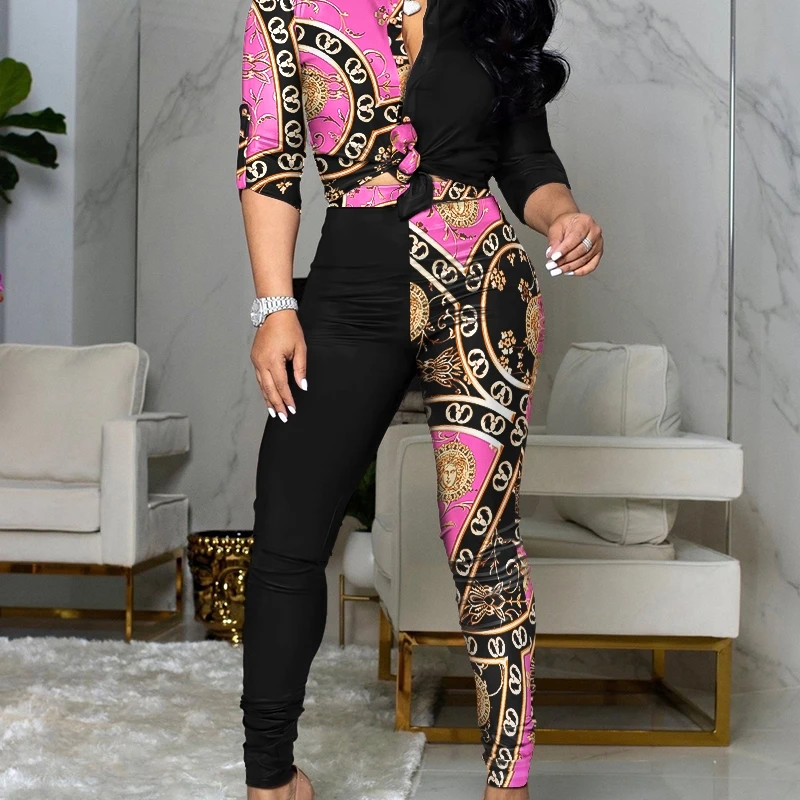 

Комплект из двух предметов: топ и брюки, футболка с длинным рукавом и коротким рукавом с лацканами и тисненым швом, длинные колготки для