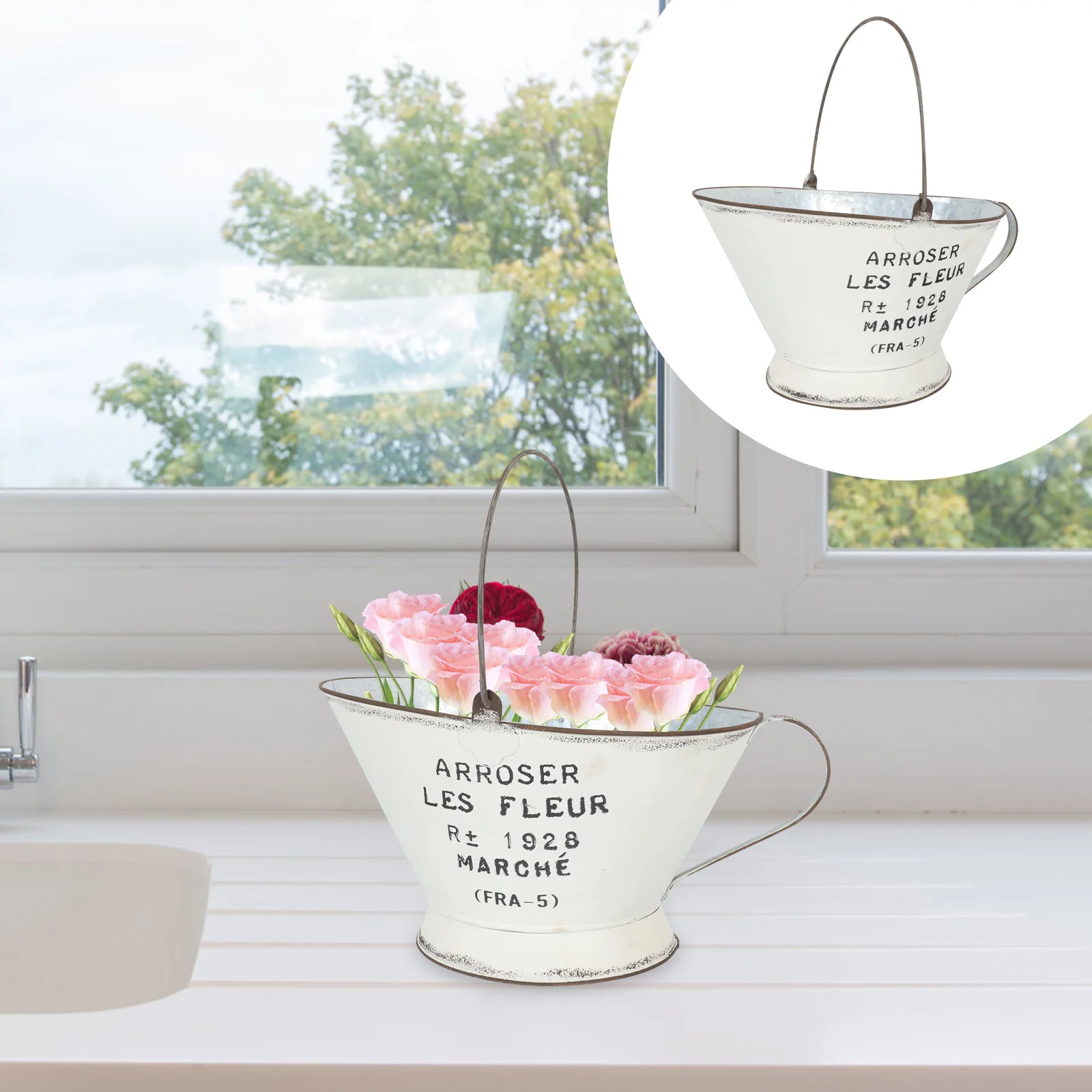 

Flower Vase Bucket Planter Pot Metal Shabby French Galvanized Chic Retro Farmhouse Vintage Arrangement Centerpiece Hanging Jug