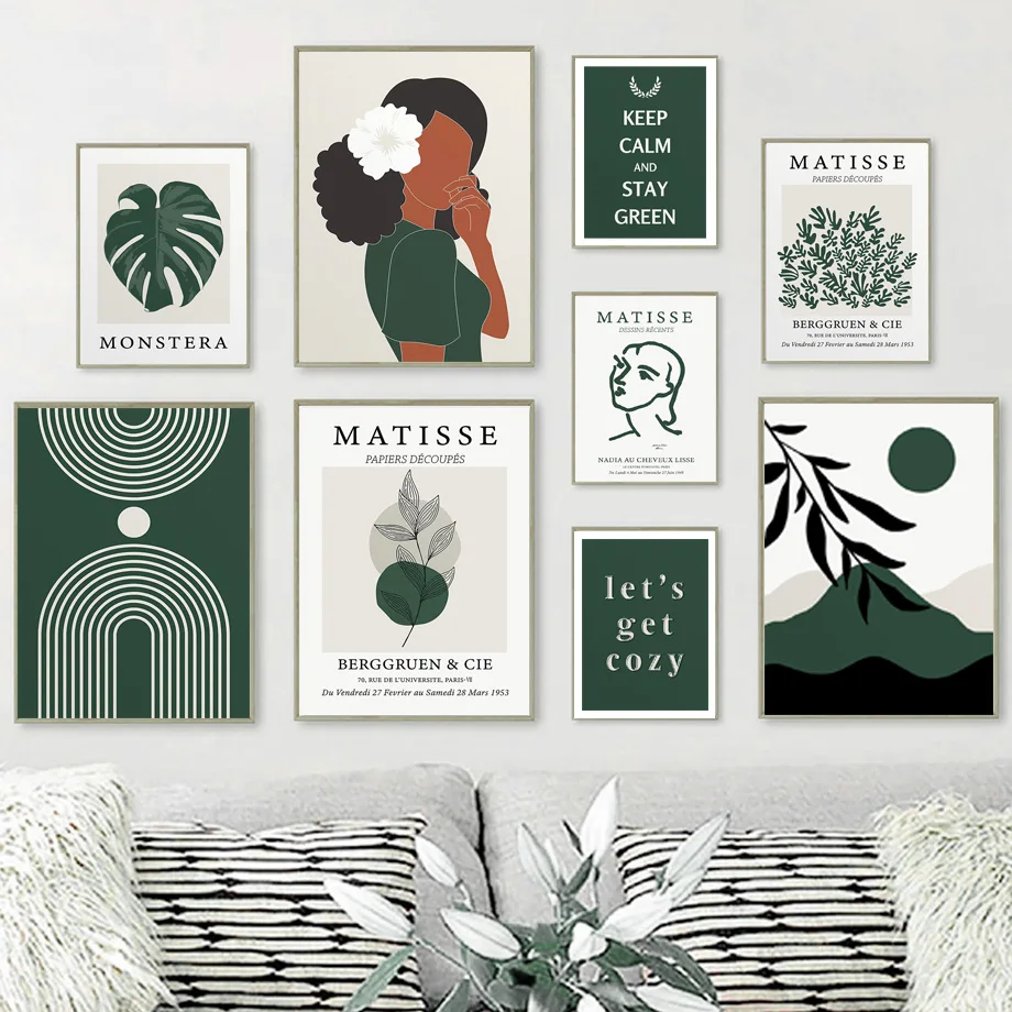 

Green Abstract Matisse Girl Monstera Cora Wall Art Canvas Painting Nordic Posters And Prints Wall Pictures For Living Room Decor