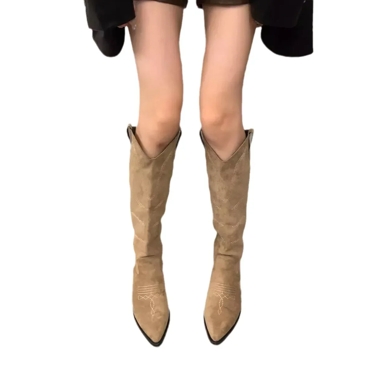 Женские сапоги-ковбойки без шнуровки размер 35 - 43 цвет черный/коричневый