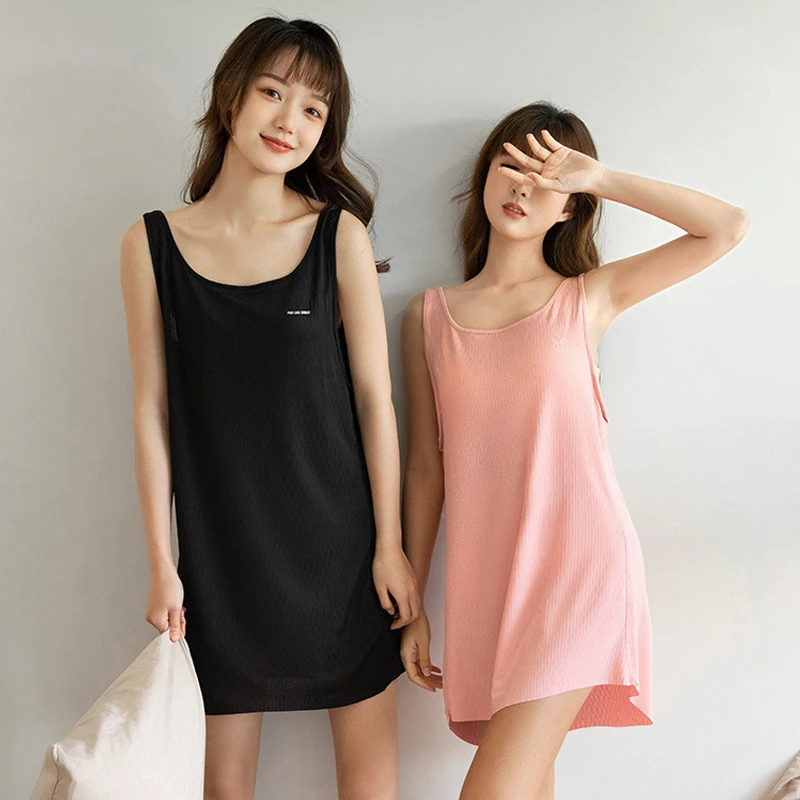 Summer Pajama Dress Women'S Ice Silk Sleeveless Suspender Comfortable Home Clothing Anti Glare Lightweight And Breathable