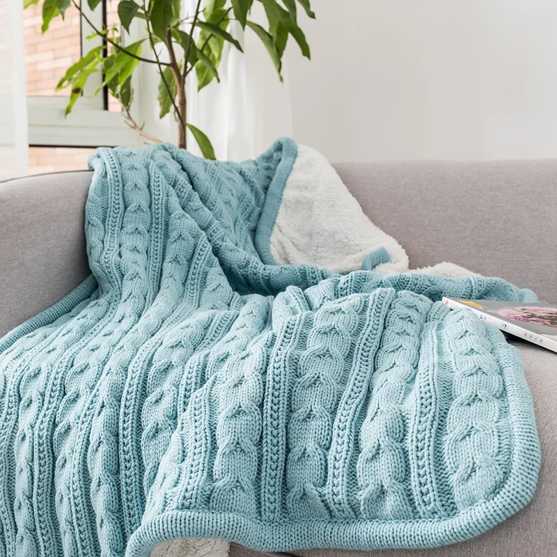 Velvet Padded Blanket Knitted Solid Color Blankets Nordic Autumn/Winter Acrylic Material Office Sofa Nap Leisure Throw Blanket