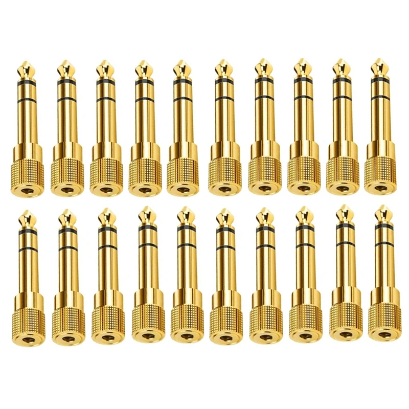 

20PCS Hifi 1/4 Inch 6.35Mm Male To 3.5Mm Female Stereo Audio Adapter Amplifier Mixer Guitar 6.35 To 3.5 Converter Gold Metal