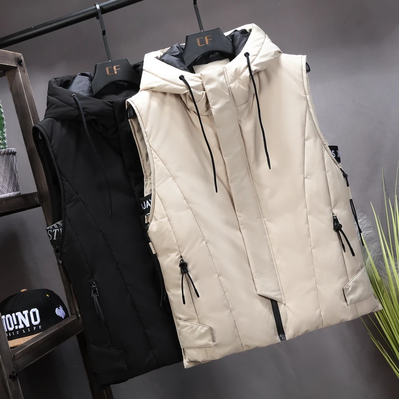 2020 New Thicken White Duck Down Vest Men Winter Waterproof Warm Hooded Big Pockets Sleeveless Coat Plus Size 4XL 5XL 6XL