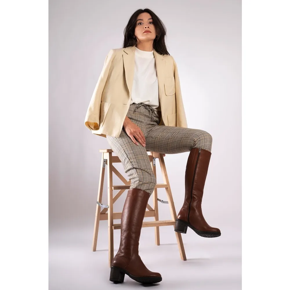 

Dorlie Leather Thick Sole Heels Zipper Long Boots