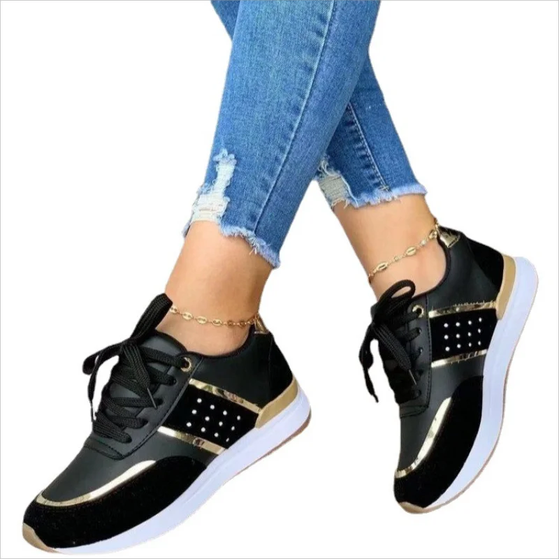 2023 Women Sneakers Platform Shoes Leather Patchwork Casual Sport Shoes Ladies Outdoor Running Vulcanized Shoes Zapatillas Mujer