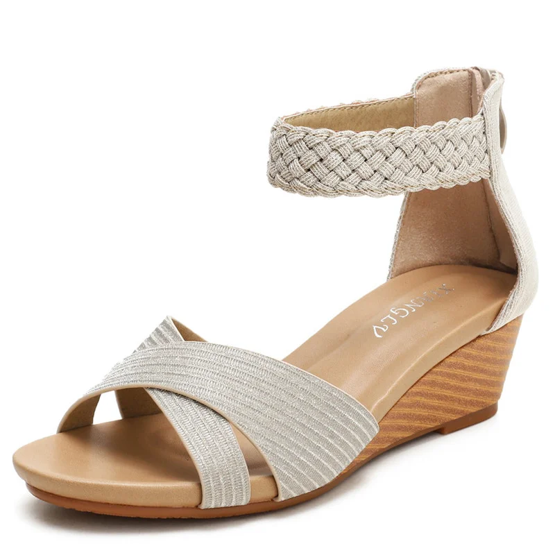 

2022 Women Sandals Summer Woven Wedge Casual Office Casual Ladies Sandals Cross Band Roman Comfort Outdoor Beach Female Shoes