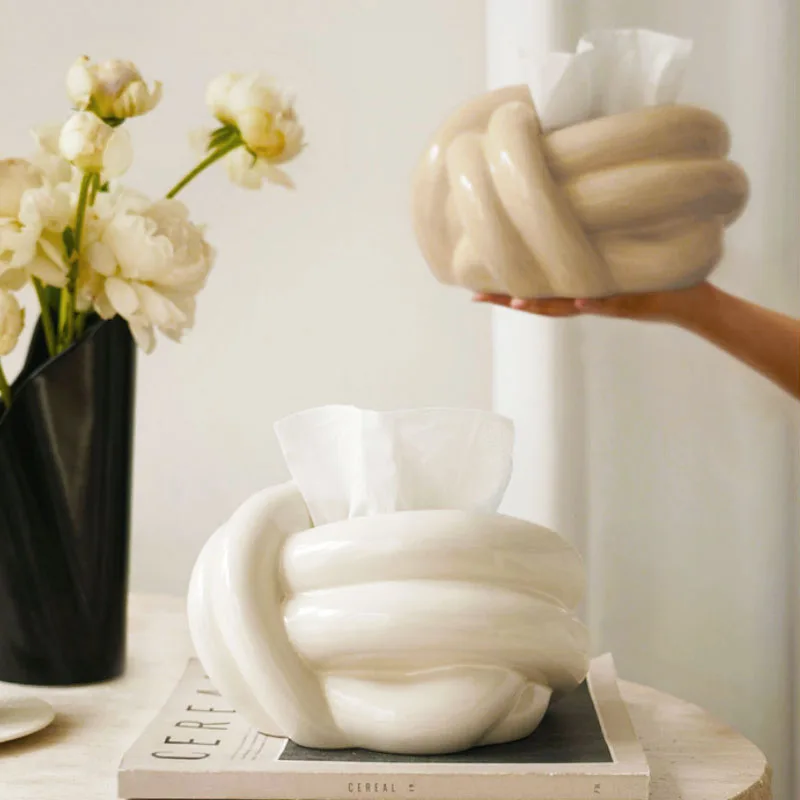 

Desktop Shape Table Holder Tissue Abstract Ceramic Napkin Knot Box Home Modern Coffee Art Box Cute European Towel Creative Paper