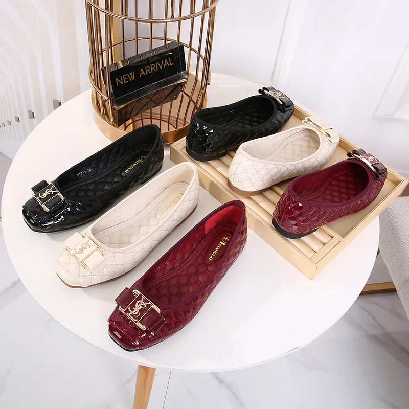 

new shallow buckle flat heel flat square toe single shoes women's shoes large size shoes women's soft bottom comfortable