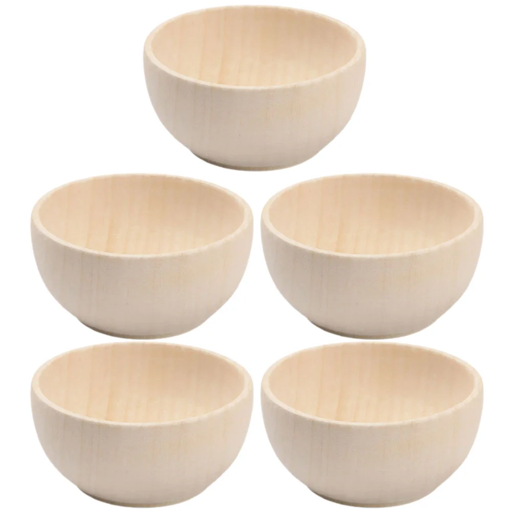 

5 Pcs Miniature Toys Wooden Bowl Unpainted Crafts Bowls DIY Unfinished Drawing Child