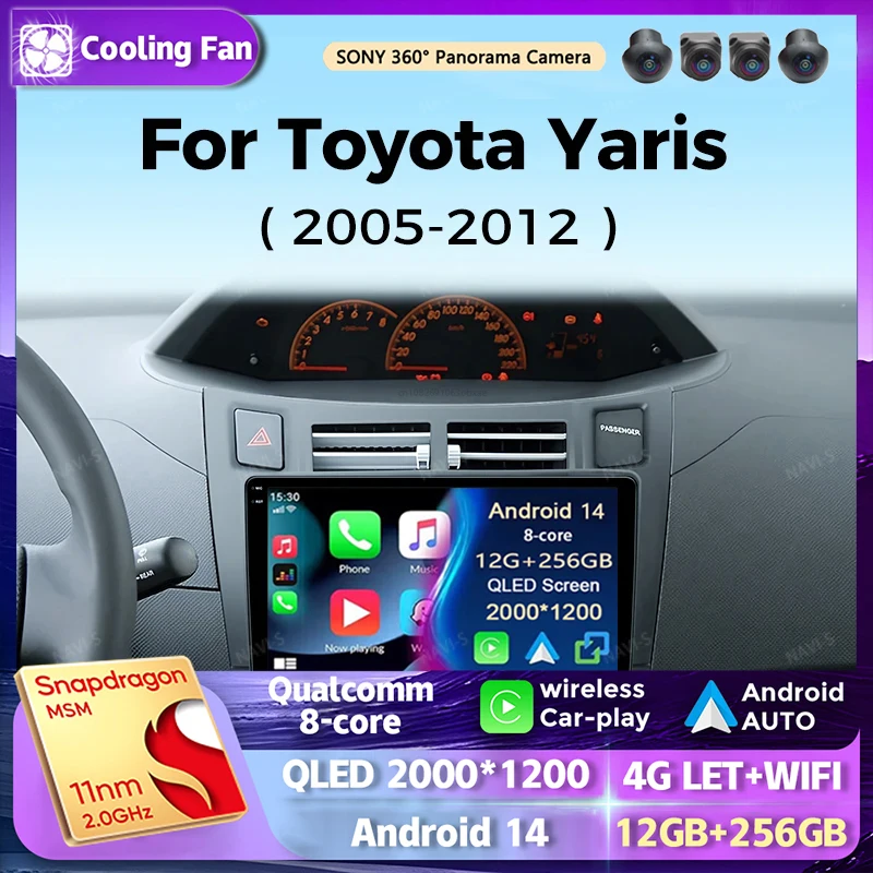 Android 14 мультимедийный видеоплеер для Toyota Yaris 2005 - 2012 навигация автомобильное радио