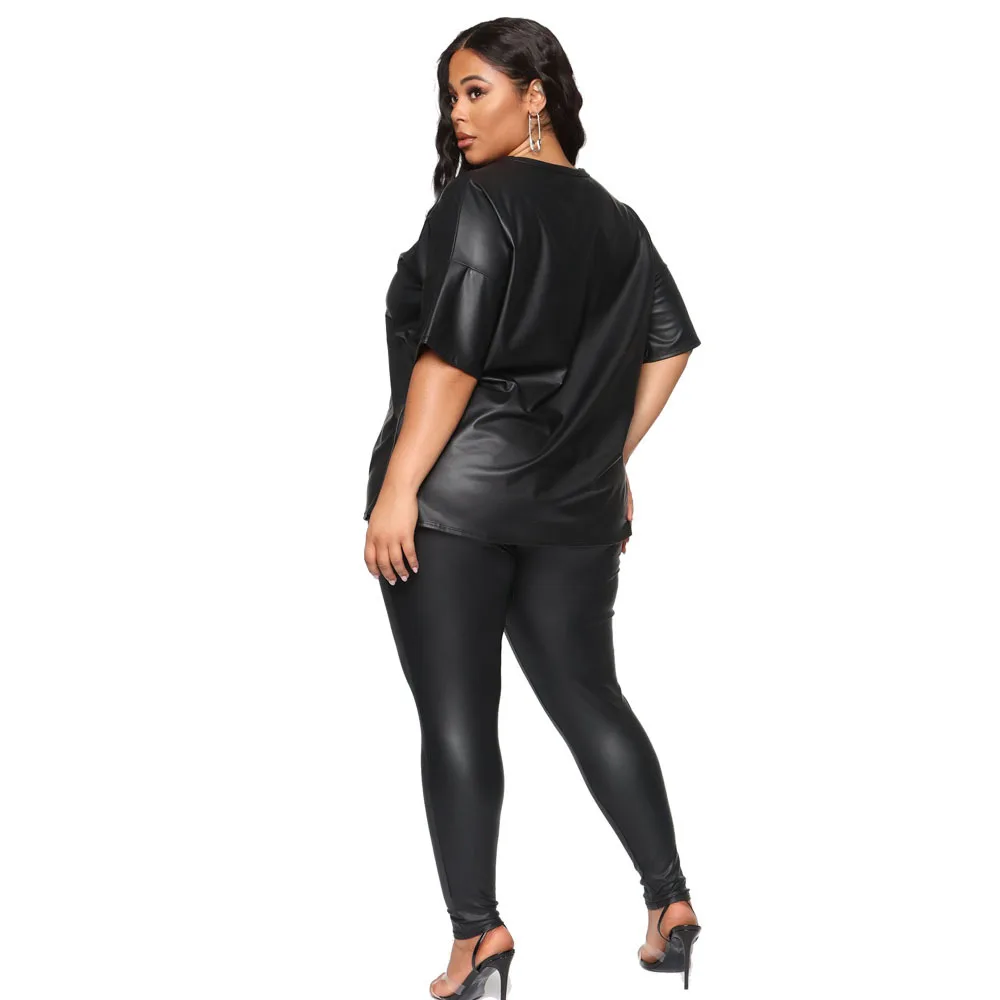 Plus Size Sets O-Neck Solid Short Sleeve Slim Fit Ankle-Length Plus Size 2 Piece Set Women Plus Size Women Clothing Office Lady