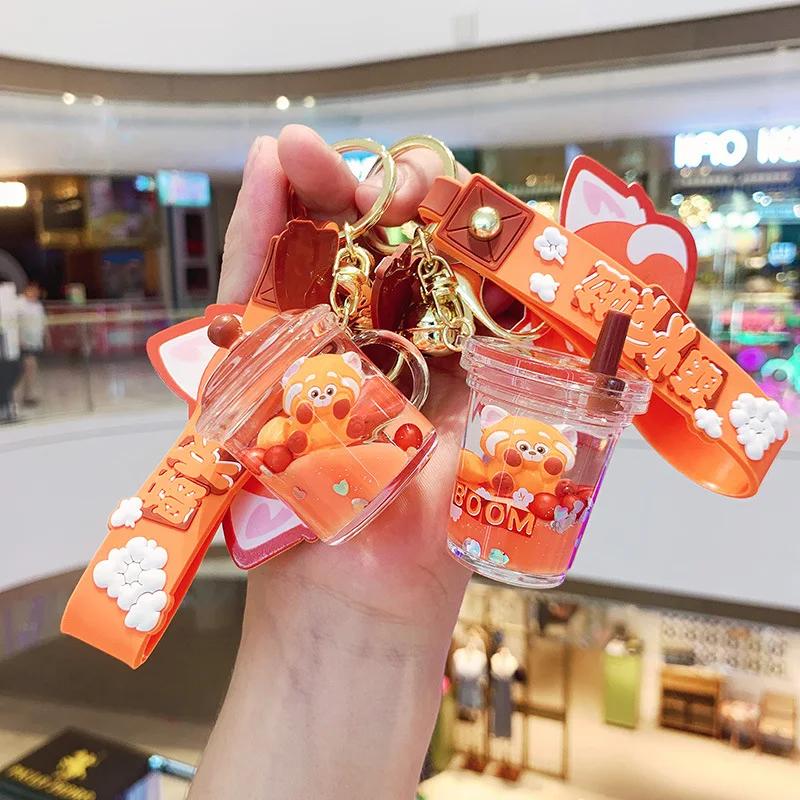 

Disney Turning Red Keychain Into The Oil Cute Fried Raccoon Pendant Keychains Cartoon Cute Bag Pendant Creative Keychain