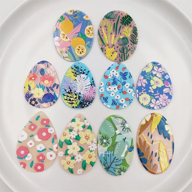 Новинка 50 шт./лот цветные цветы узор Геометрия овал/Капля воды акриловые бусины