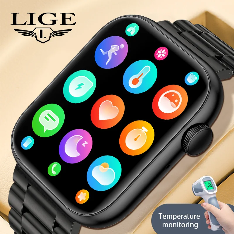 

LIGE Bluetooth Call Smartwatch Body Temperature Bracelets HD Full Touch Wristbands IP67 Waterproof Smart Watches For Android IOS