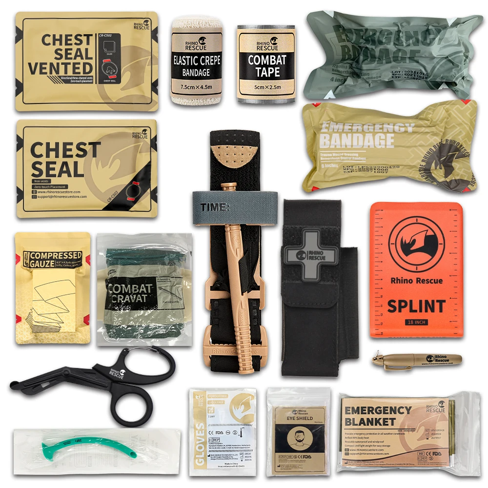RHINO 17pcs Tactical Trauma Kit Emergency First Aid Stop The Bleed IFAK Refill Supplies Combat Survival Gear Medical Kit
