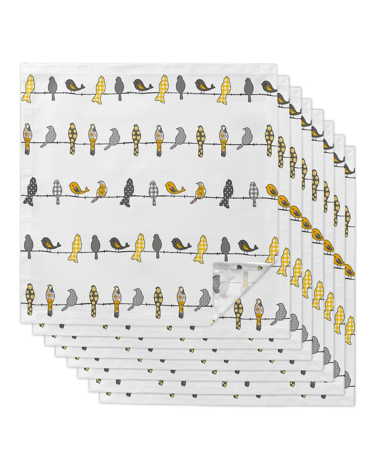 

Bird Plaid Flower Yellow Orange Cloth Napkins Set Festive Banquet Wedding Decor Tea Towel Kitchen Dinner Table Napkins