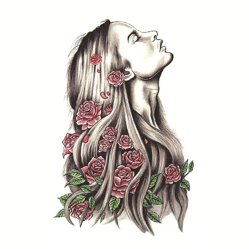 Водостойкая 3D наклейка с татуировкой на ногу черная роза бабочка