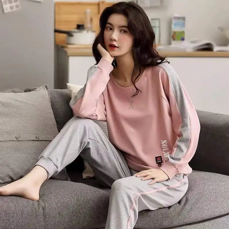 

Couple Pajamas Women's Spring And Autumn Korean Version New Cotton Simple Checkered Casual Home Wear Factory Direct Sales