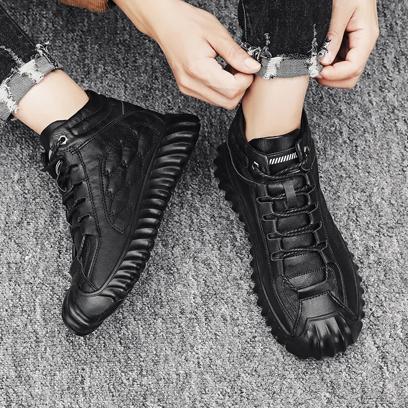 

Новые высококачественные мужские повседневные туфли, водонепроницаемая рабочая обувь, уличные удобные высокие лоферы из искусственной кожи, раньше 39-46, мужские