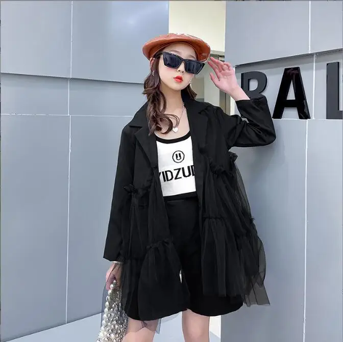 Женский блейзер составного кроя с поясом хлопковая вуаль в Корейском стиле