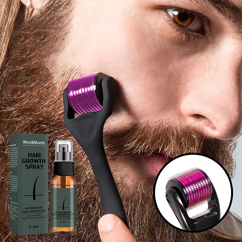 Natural Men Beard Growth Roller Kit Men's Beard Growth Oil Nourishing Enhancer Beard Oil Spray Anti Hair Loss With Beard Roller