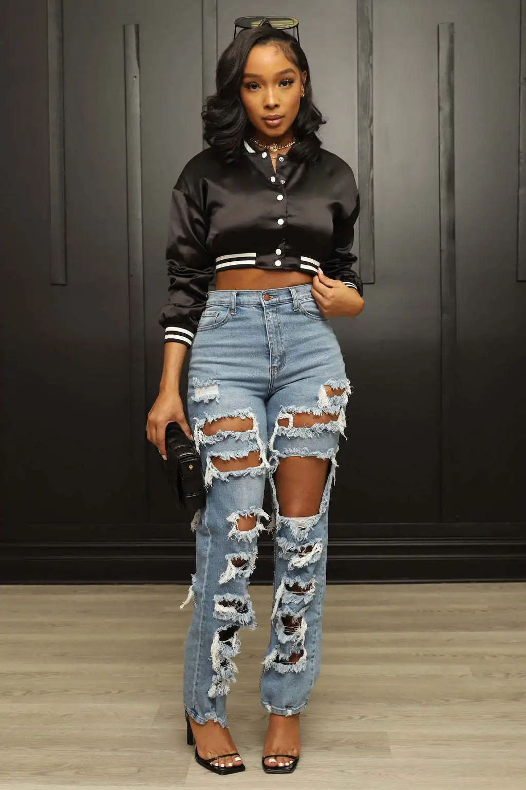

Hole Trend Girl Denim Straight Leg Pants Women Hip Hop High Street Retro Y2K Hot Girl High Waist Loose Wide Leg Pants Jeans