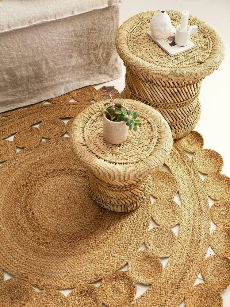 Rug 100% Natural jute Modern Round Area Rag Rug Reversible Home Decor Carpet- home  rug  bedroom decor