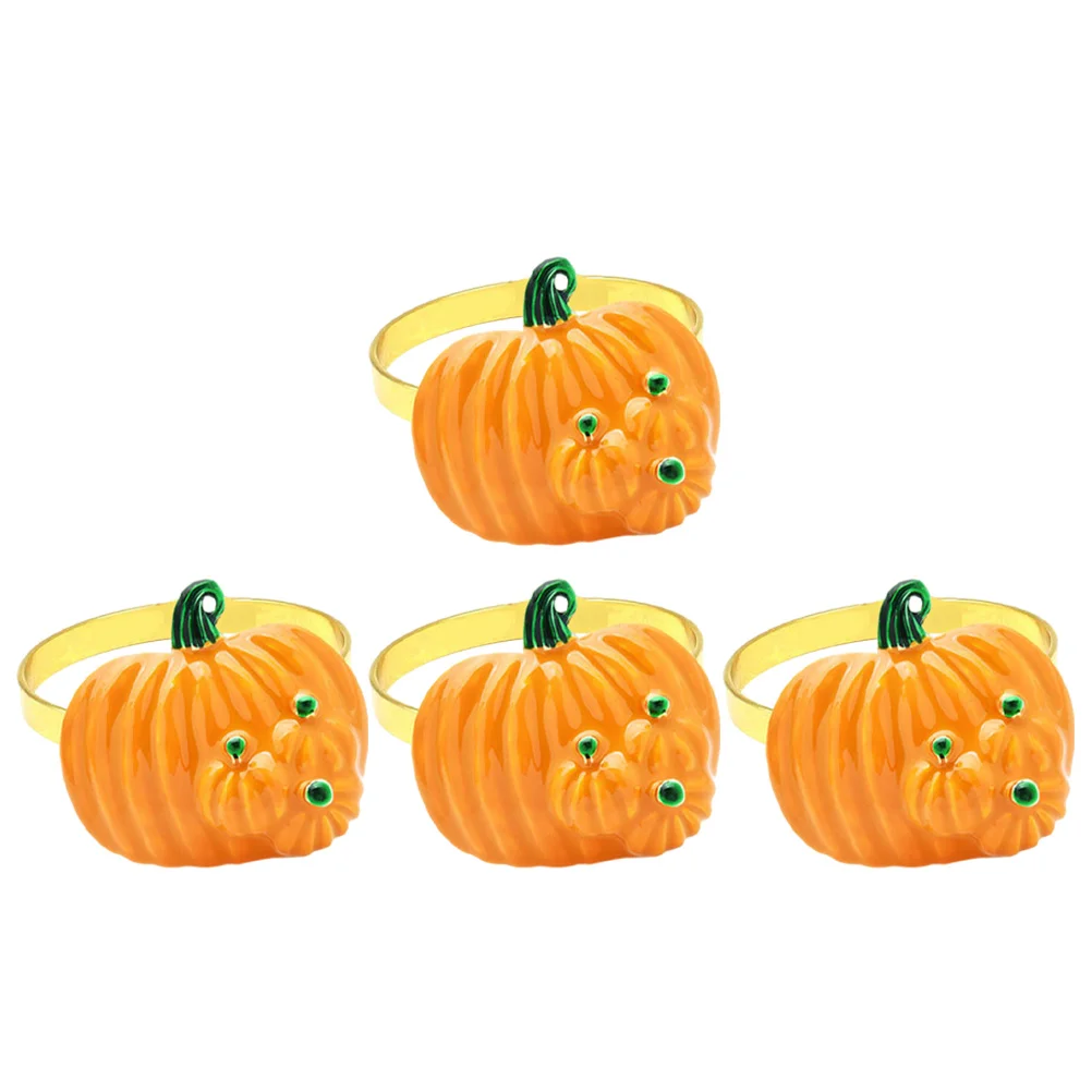 

4Pcs Home Table Napkin Rings Pumpkin Shape Napkin Buckles for Thanksgiving Ornament Orange