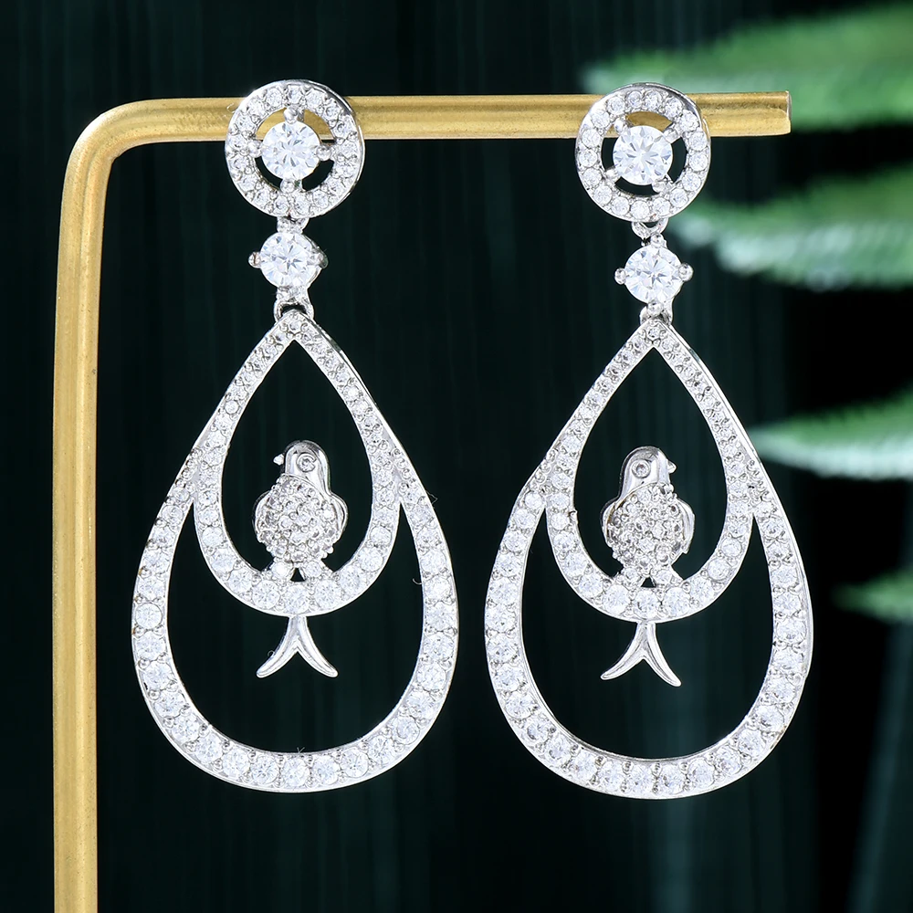 

New Trend Cubic Zirconia Bird Drop Earrings for Women Waterdrop Pendant Earring 2022 Fashion Wedding Party Performance Jewelry