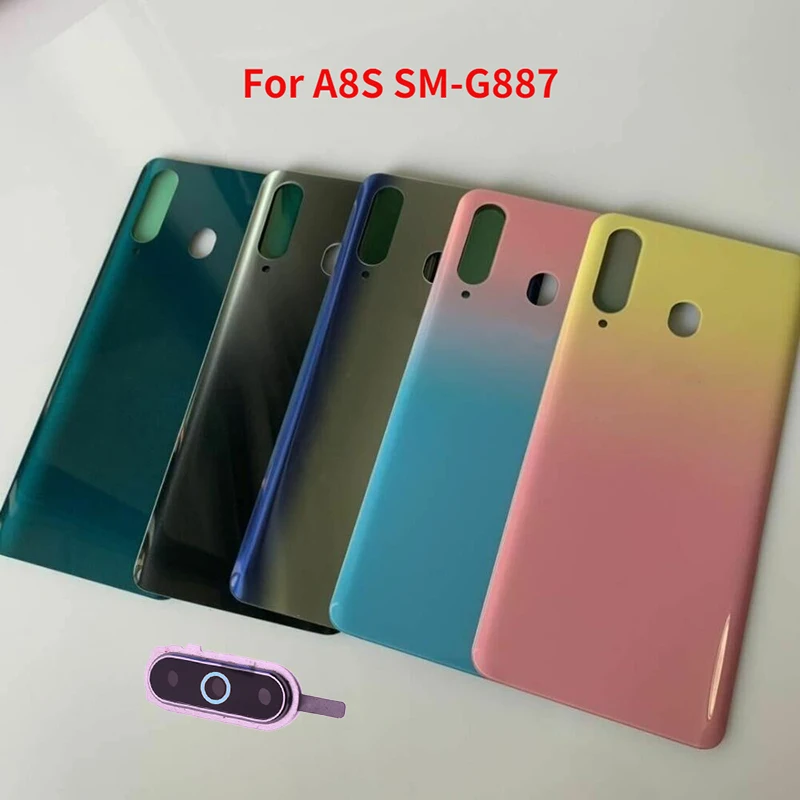 Заднее стекло для Samsung Galaxy A8S SM-G8870, задняя крышка аккумулятора, задняя крышка корпуса, замена корпуса с объективом камеры + логотип