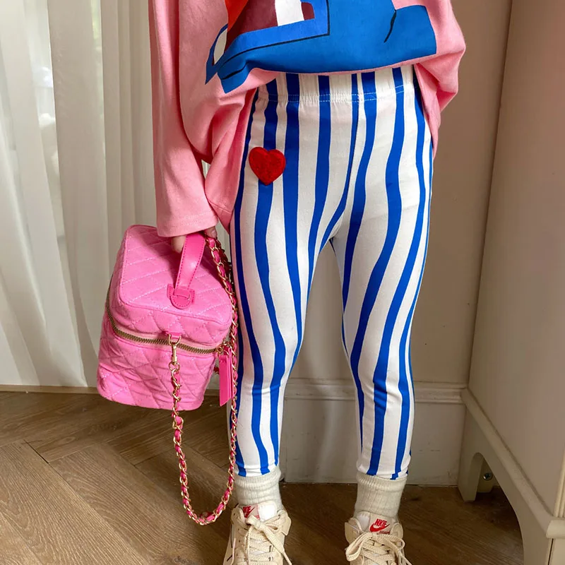 

Spring Autumn Girls Leggings Baby Leggings Kids Bottoms Children Activewear Fashion Striped Skinny Stretchable 2-7Y