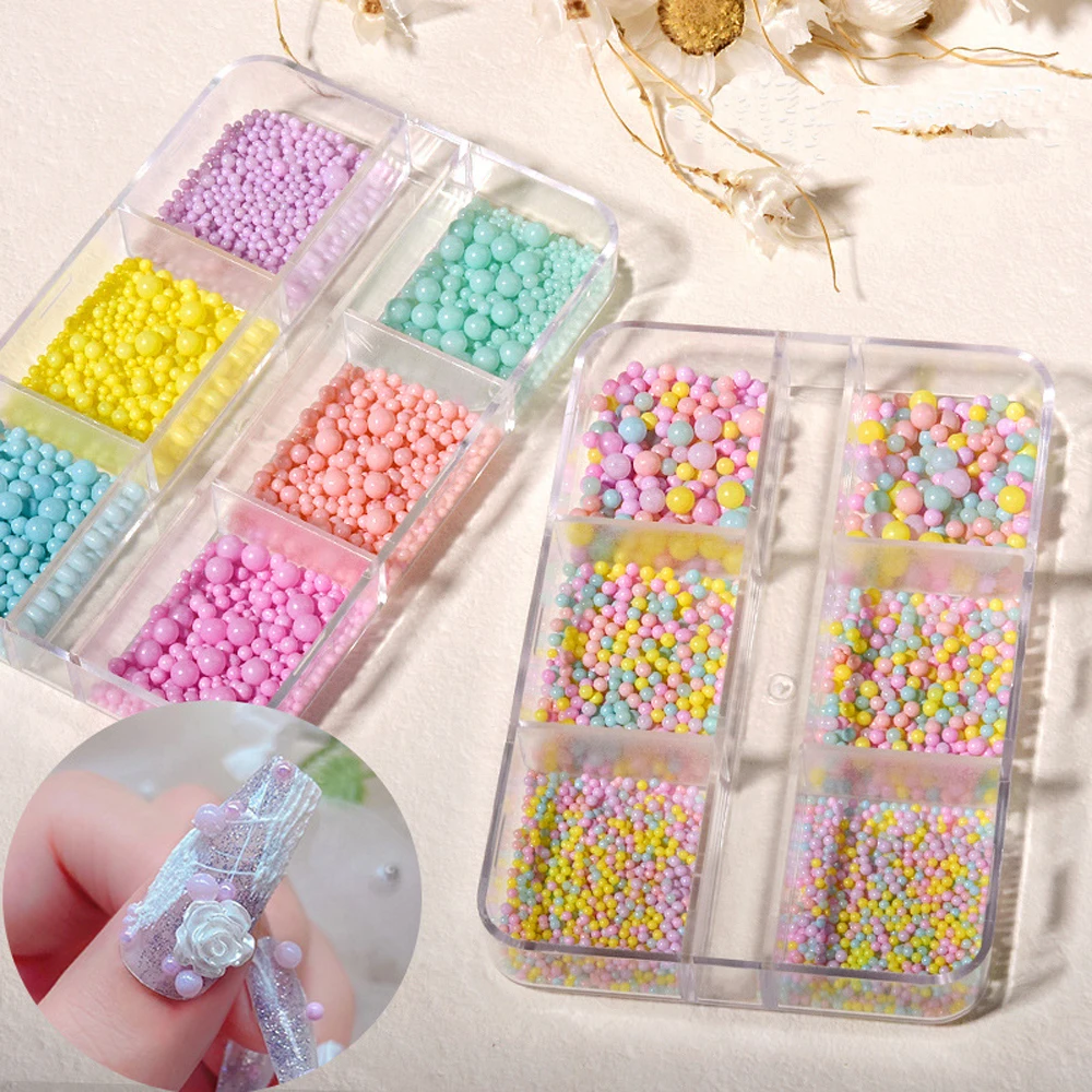 6gird/box Mini Makaron Colorful Ball Nail Caviars Resin Nail Art Rhinestones Micro Bubbles Beads Stud DIY Kawaii Nail Parts